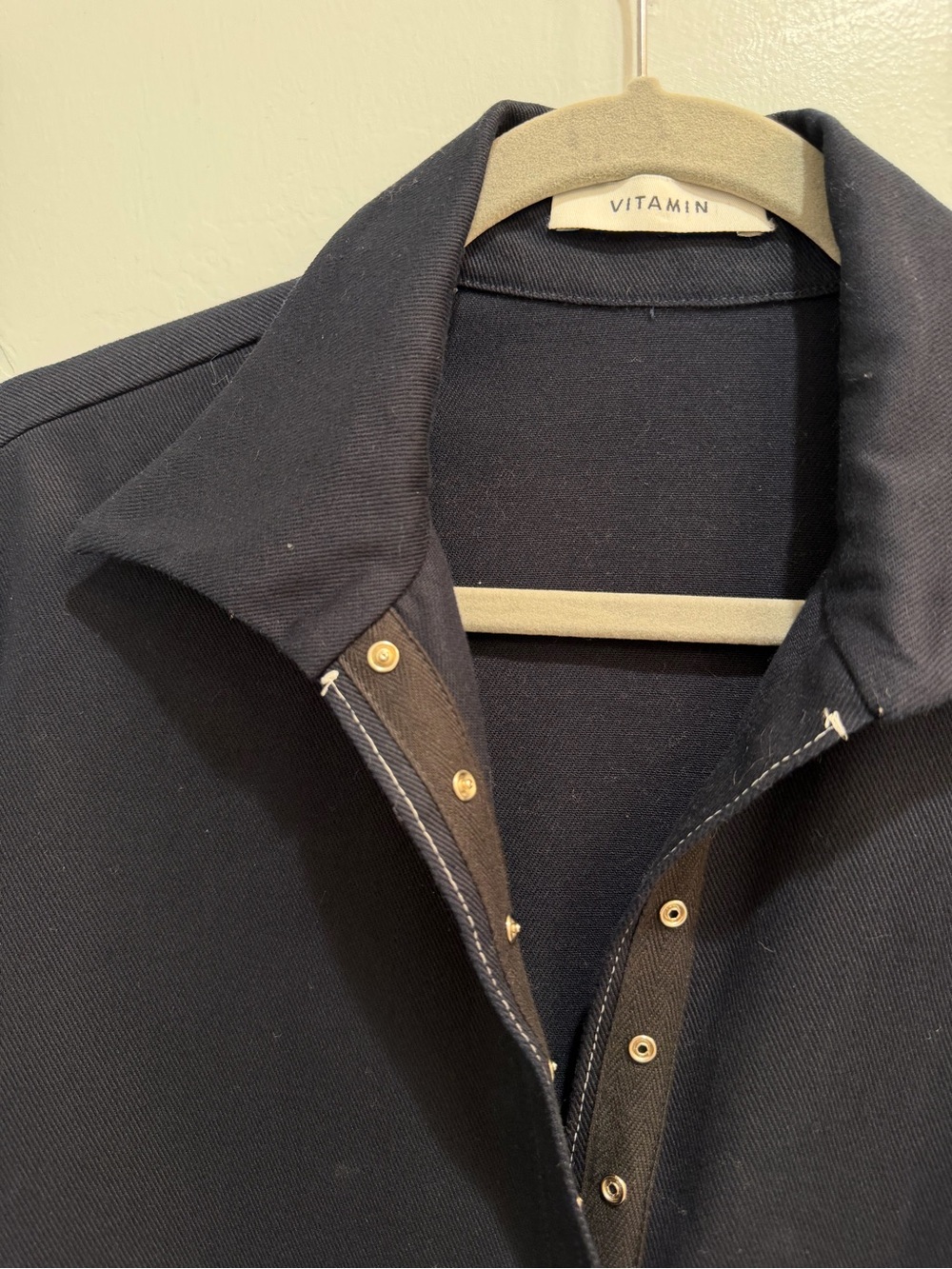 Vintage 90s Minimalist Navy Workwear Jacket USA Made Cotton Chore Coat Snap Up S - Picture 4 of 13